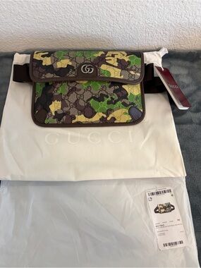 Brand New Gucci GG Supreme Monogram Camouflage Belt Bag Green/Yellow